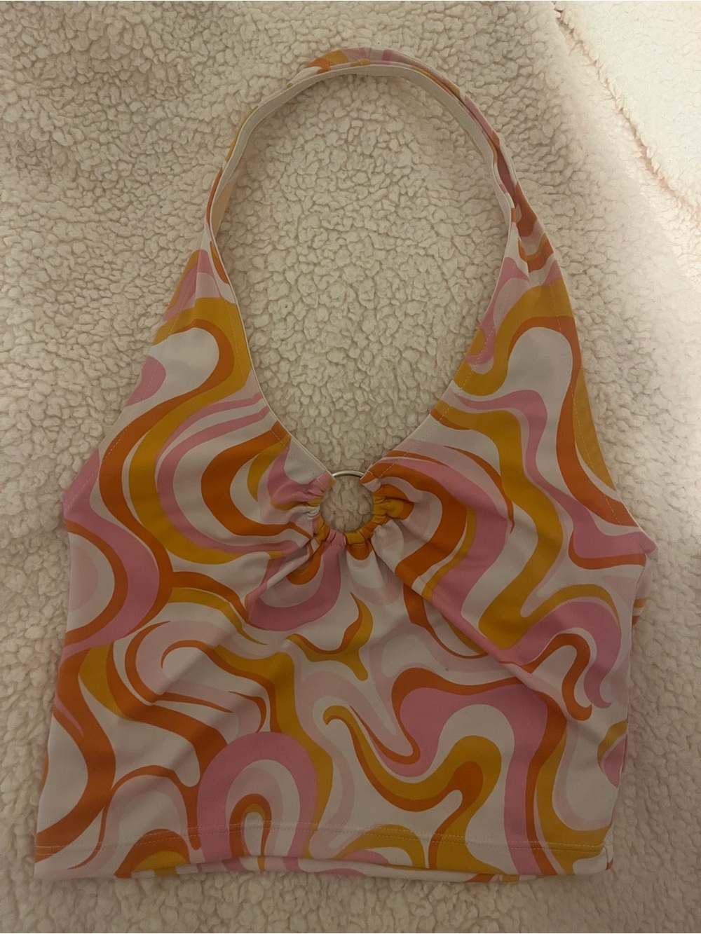 Retro Swirl Halter Crop Top - Pink & Orange